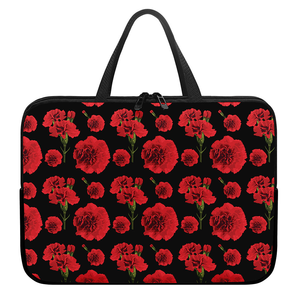 Red And Black Carnation Pattern Print Laptop Sleeve With Handle