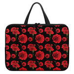 Red And Black Carnation Pattern Print Laptop Sleeve With Handle