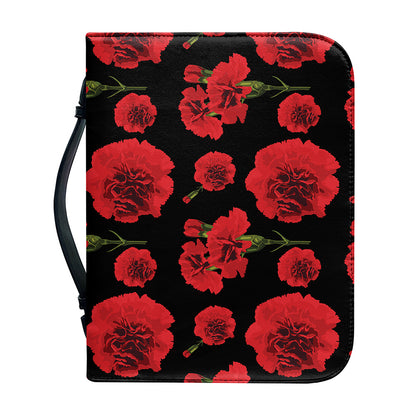 Red And Black Carnation Pattern Print Leather Bible Cover