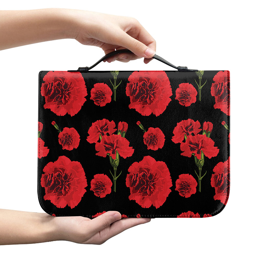 Red And Black Carnation Pattern Print Leather Bible Cover