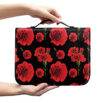 Red And Black Carnation Pattern Print Leather Bible Cover