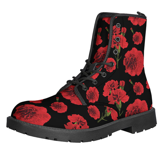 Red And Black Carnation Pattern Print Backpack
