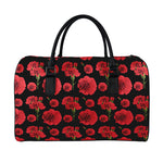 Red And Black Carnation Pattern Print Leather Duffle Bag