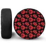 Red And Black Carnation Pattern Print Leather Spare Tire Cover