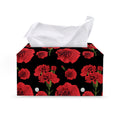 Red And Black Carnation Pattern Print Leather Tissue Box Cover