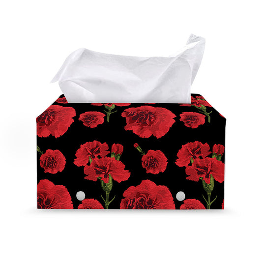 Red And Black Carnation Pattern Print Leather Tissue Box Cover