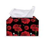 Red And Black Carnation Pattern Print Leather Tissue Box Cover