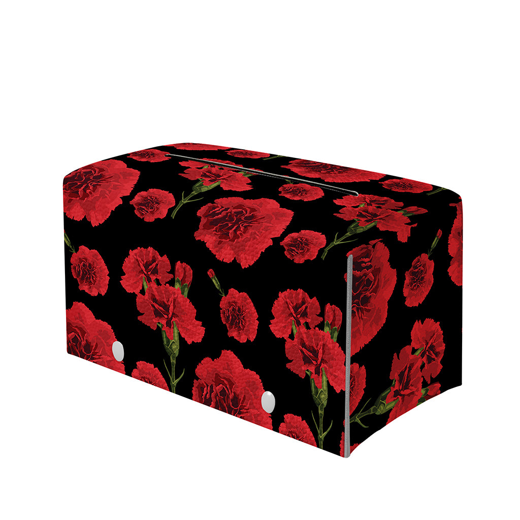 Red And Black Carnation Pattern Print Leather Tissue Box Cover