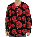 Red And Black Carnation Pattern Print Long Sleeve Baseball Jersey