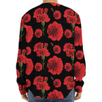 Red And Black Carnation Pattern Print Long Sleeve Baseball Jersey