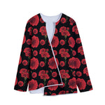 Red And Black Carnation Pattern Print Long Sleeve Short Coat