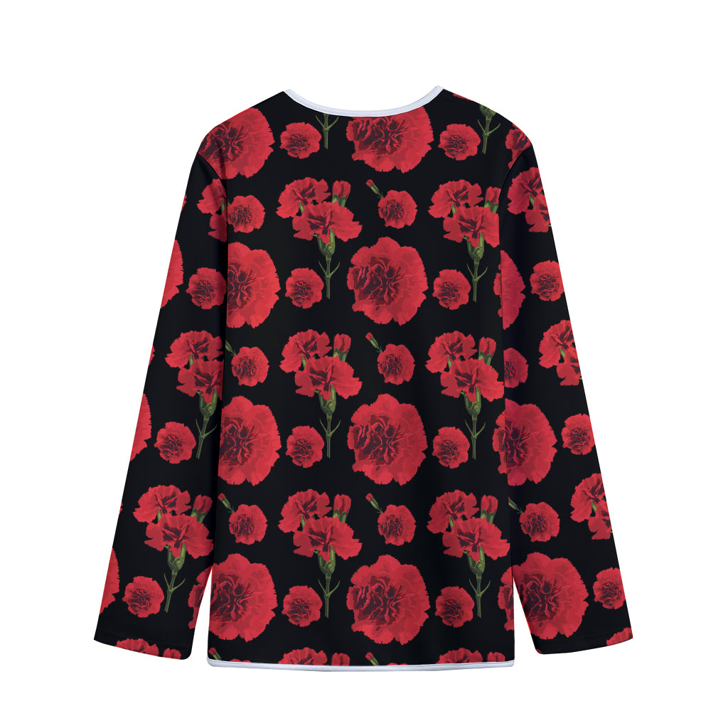 Red And Black Carnation Pattern Print Long Sleeve Short Coat