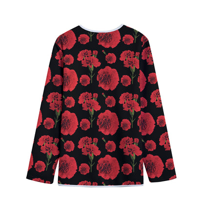 Red And Black Carnation Pattern Print Long Sleeve Short Coat