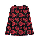 Red And Black Carnation Pattern Print Long Sleeve Short Coat