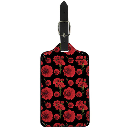 Red And Black Carnation Pattern Print Luggage Tag