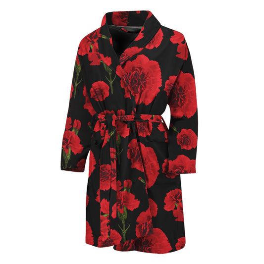 Red And Black Carnation Pattern Print Men's Bathrobe