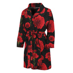 Red And Black Carnation Pattern Print Men's Bathrobe