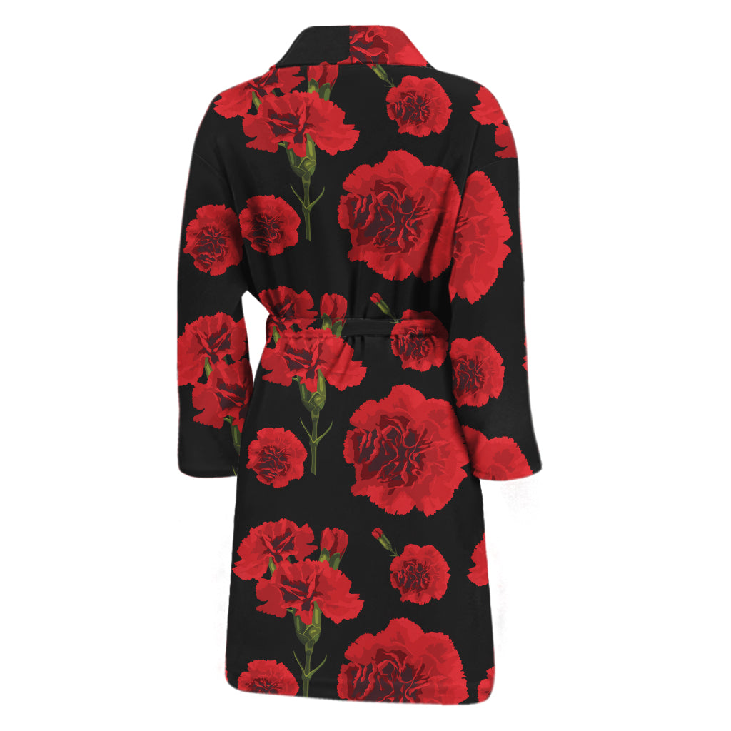 Red And Black Carnation Pattern Print Men's Bathrobe