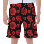 Red And Black Carnation Pattern Print Men's Beach Shorts