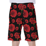 Red And Black Carnation Pattern Print Men's Beach Shorts