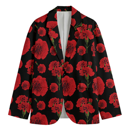 Red And Black Carnation Pattern Print Men's Blazer