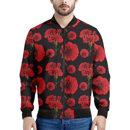 Red And Black Carnation Pattern Print Men's Bomber Jacket