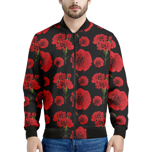 Red And Black Carnation Pattern Print Men's Bomber Jacket
