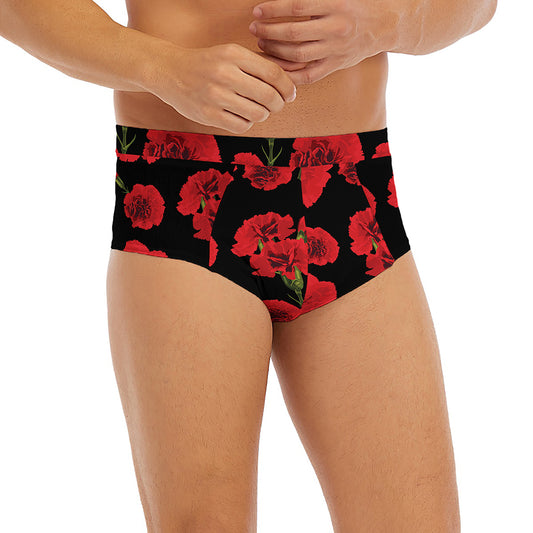 Red And Black Carnation Pattern Print Men's Briefs