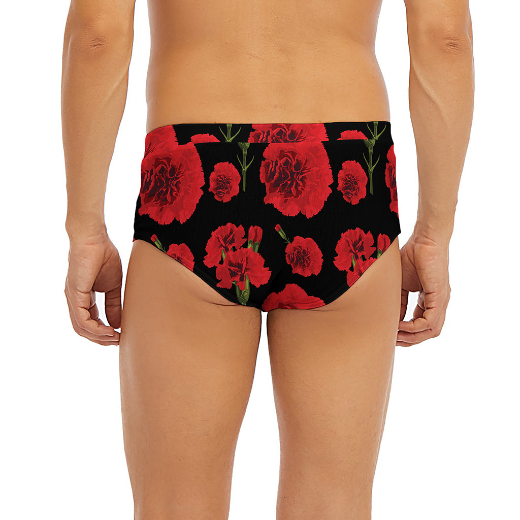 Red And Black Carnation Pattern Print Men's Briefs