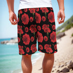 Red And Black Carnation Pattern Print Men's Cargo Shorts