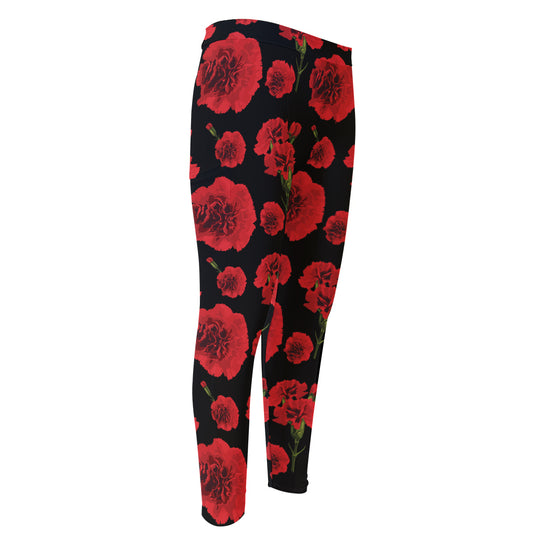 Red And Black Carnation Pattern Print Men's Compression Pants