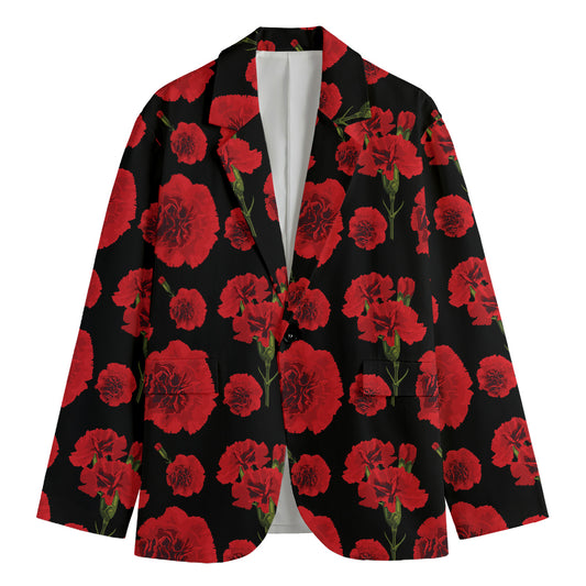 Red And Black Carnation Pattern Print Men's Cotton Blazer