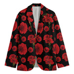 Red And Black Carnation Pattern Print Men's Cotton Blazer