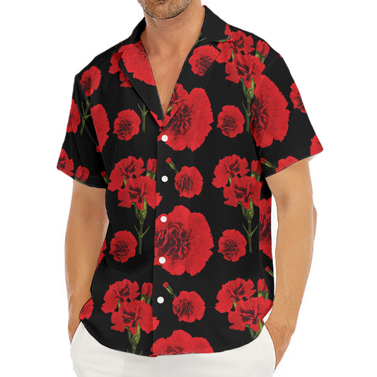 Red And Black Carnation Pattern Print Men's Deep V-Neck Shirt