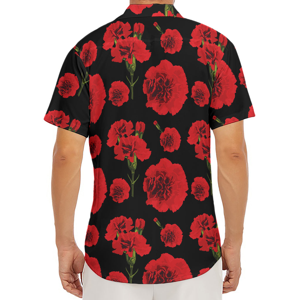Red And Black Carnation Pattern Print Men's Deep V-Neck Shirt