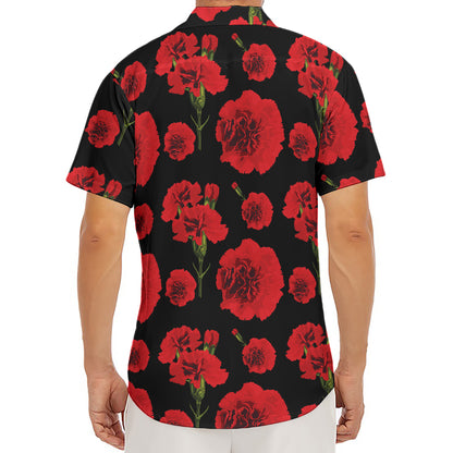 Red And Black Carnation Pattern Print Men's Deep V-Neck Shirt