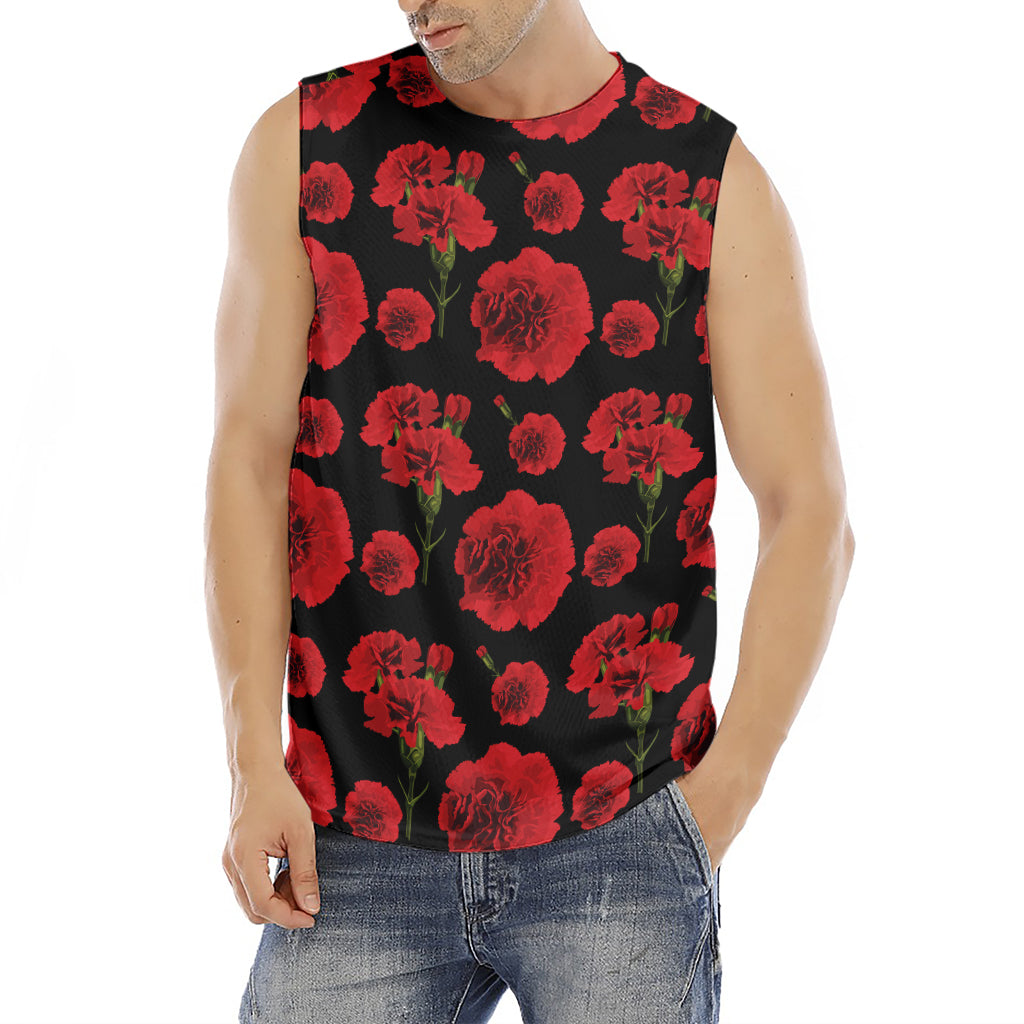 Red And Black Carnation Pattern Print Men's Fitness Tank Top