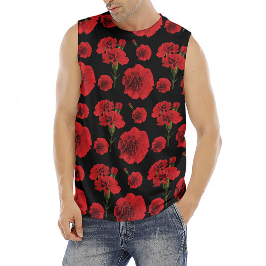 Red And Black Carnation Pattern Print Men's Fitness Tank Top