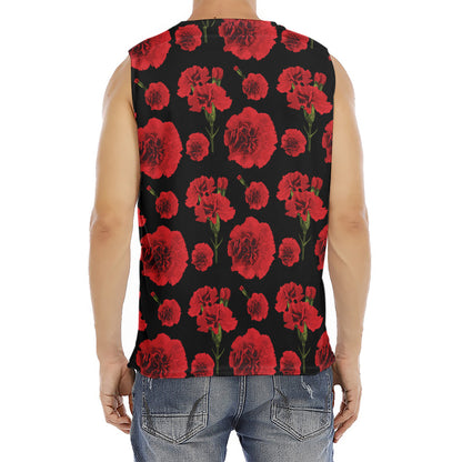 Red And Black Carnation Pattern Print Men's Fitness Tank Top