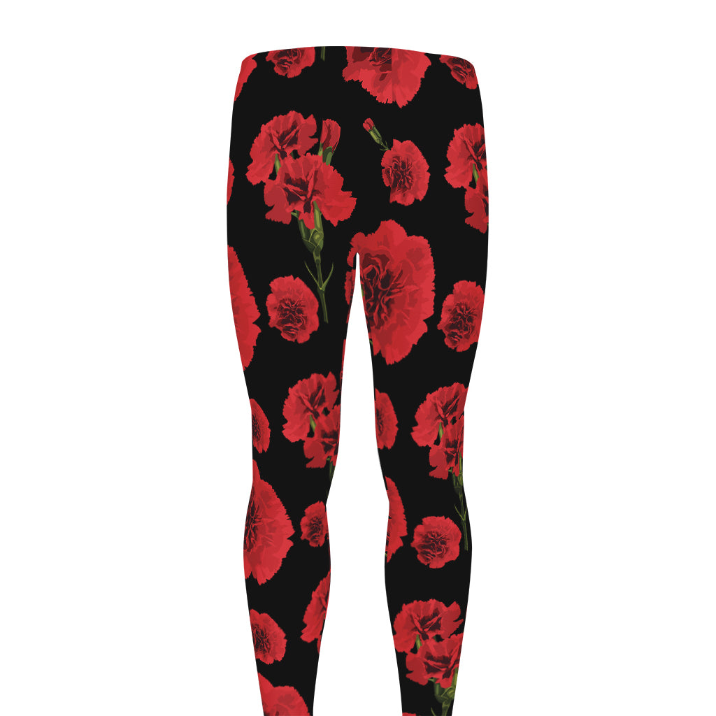 Red And Black Carnation Pattern Print Men's leggings