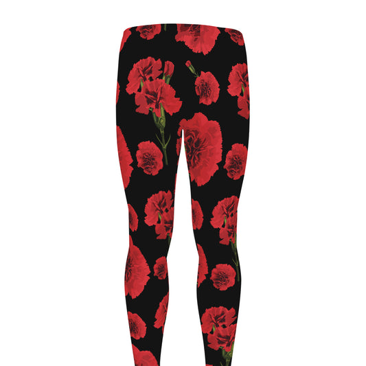 Red And Black Carnation Pattern Print Men's leggings