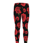 Red And Black Carnation Pattern Print Men's leggings