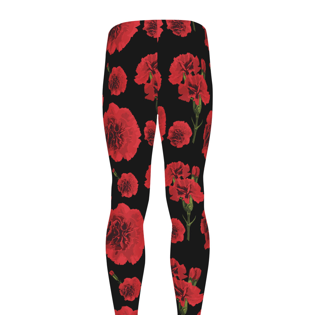 Red And Black Carnation Pattern Print Men's leggings