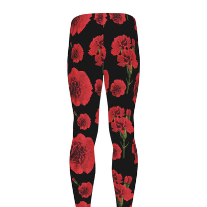 Red And Black Carnation Pattern Print Men's leggings