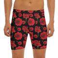 Red And Black Carnation Pattern Print Men's Long Boxer Briefs