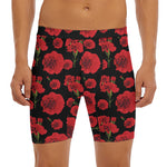Red And Black Carnation Pattern Print Men's Long Boxer Briefs