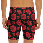 Red And Black Carnation Pattern Print Men's Long Boxer Briefs