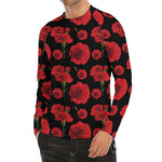 Red And Black Carnation Pattern Print Men's Long Sleeve Rash Guard