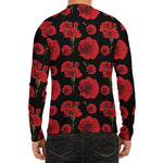 Red And Black Carnation Pattern Print Men's Long Sleeve Rash Guard