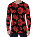 Red And Black Carnation Pattern Print Men's Long Sleeve T-Shirt